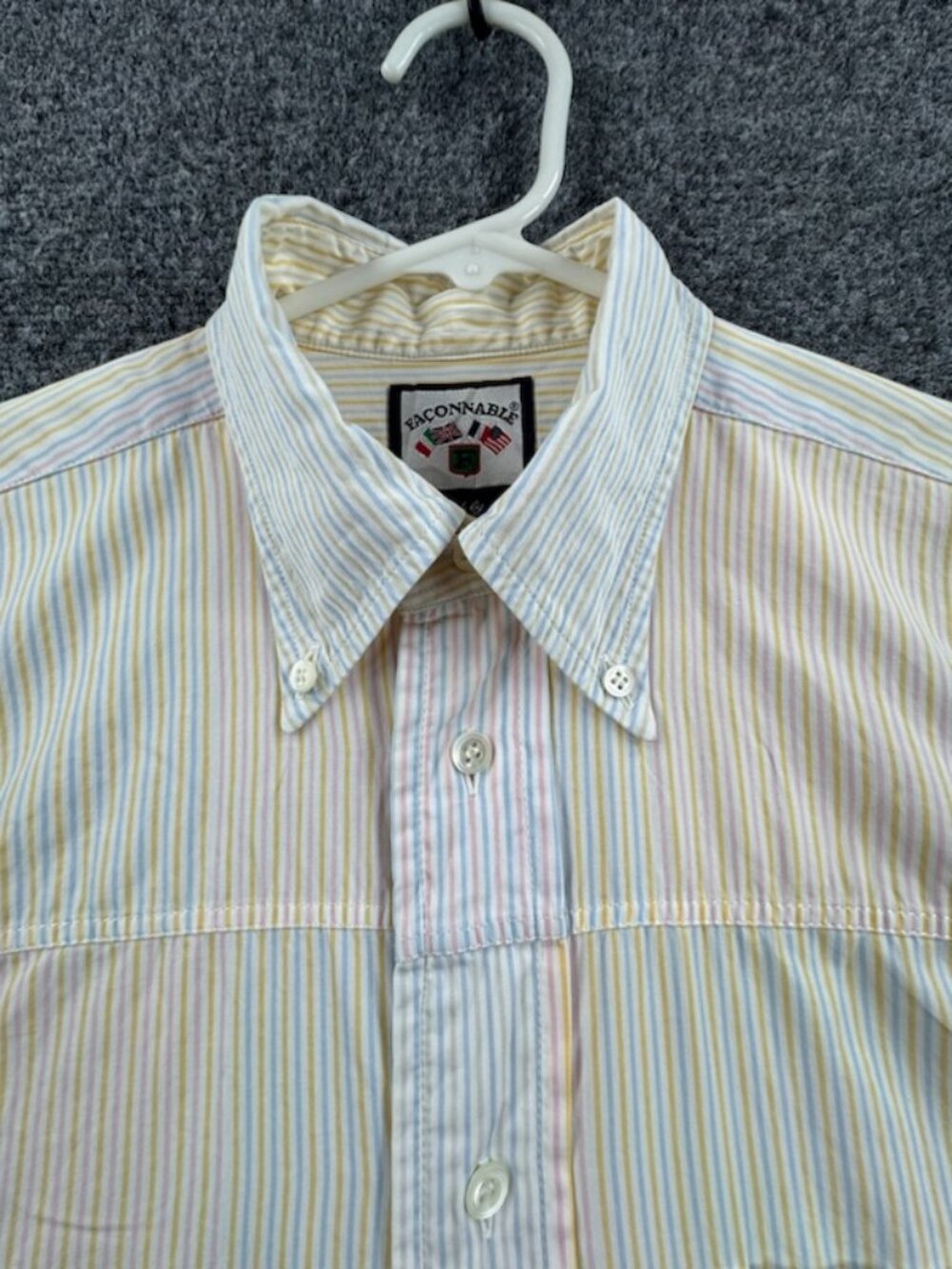 Faconnable Easter Patchwork Pastel Derby Medium Striped Blue Yellow Logo Men